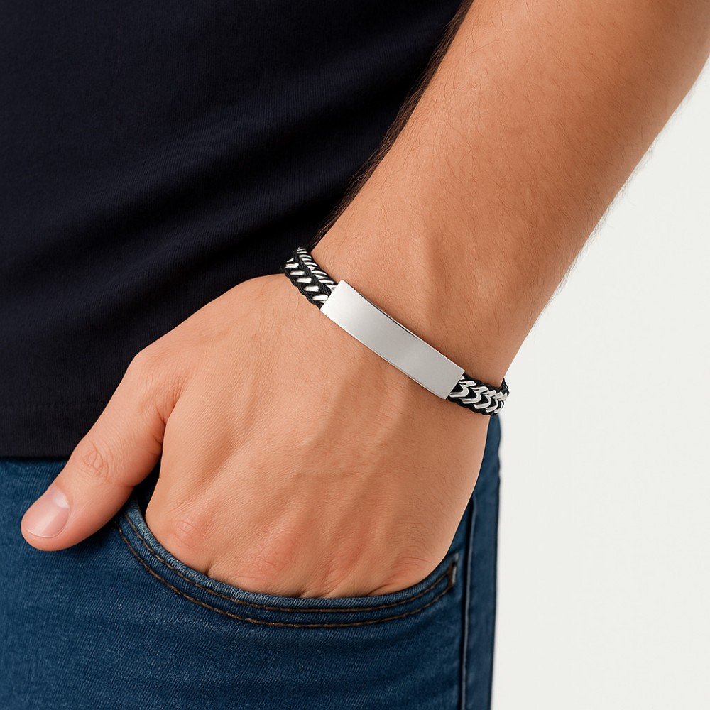 Βραχιόλι Senza Men's Steel, με ασημί ταυτότητα - SSD5835SR