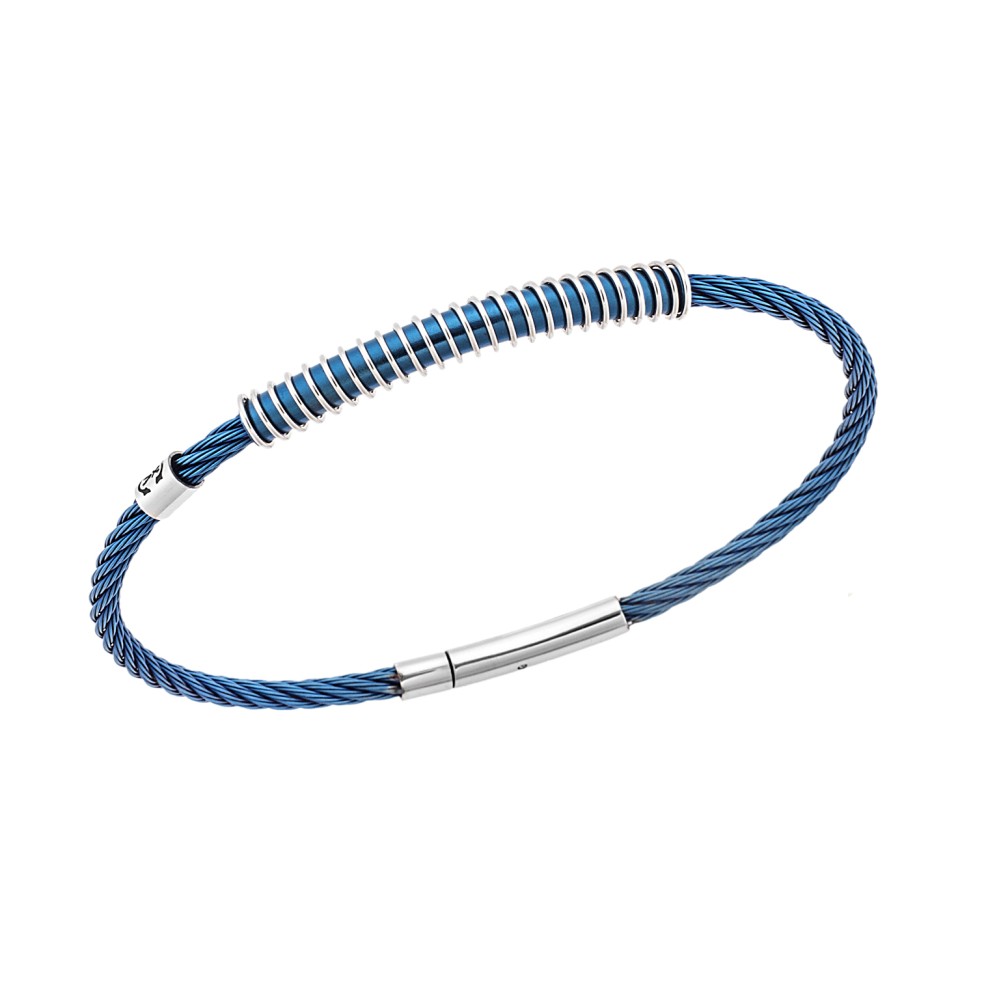 Βραχιόλι Senza Men's Steel, με δίχρωμο σχέδιο συρματόσχοινο - SSD5837SBL