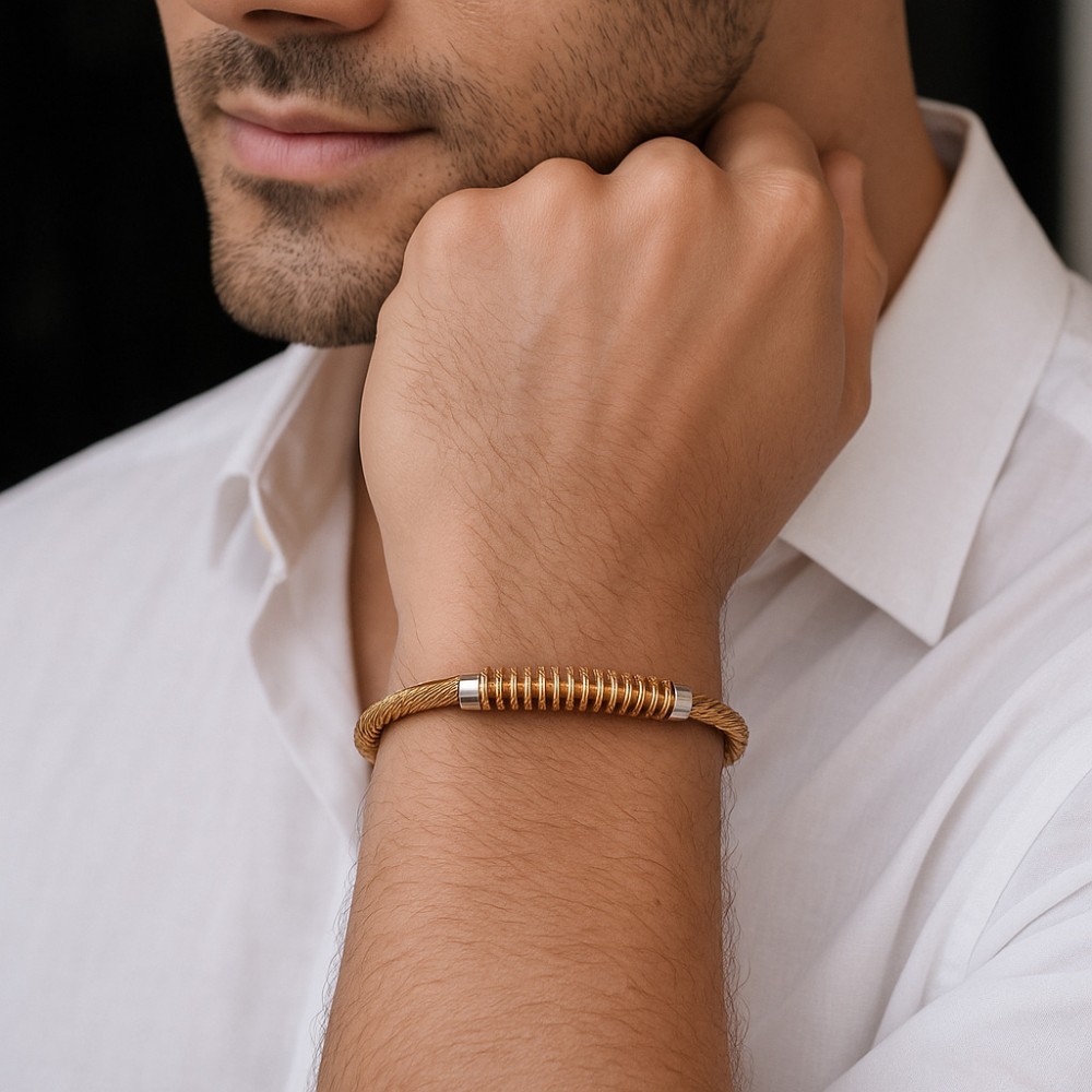 Βραχιόλι Senza Men's Steel, με δίχρωμο σχέδιο συρματόσχοινο - SSD5837SGD