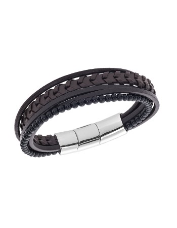 Βραχιόλι Senza Men's Steel Brown Leather Strap - SSD5981SBN