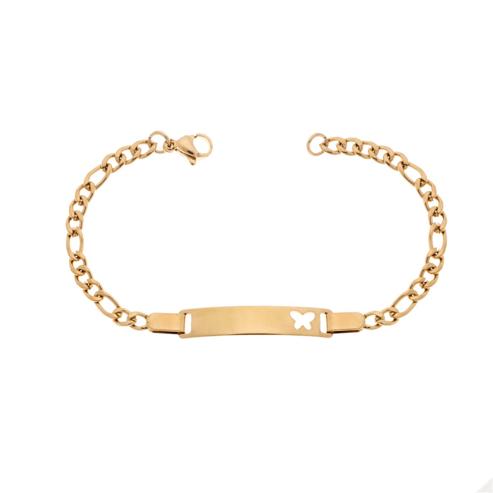 Βραχιόλι Senza Stainless Steel Gold Plated , ταυτότητα με πεταλούδα - SSD5983GD