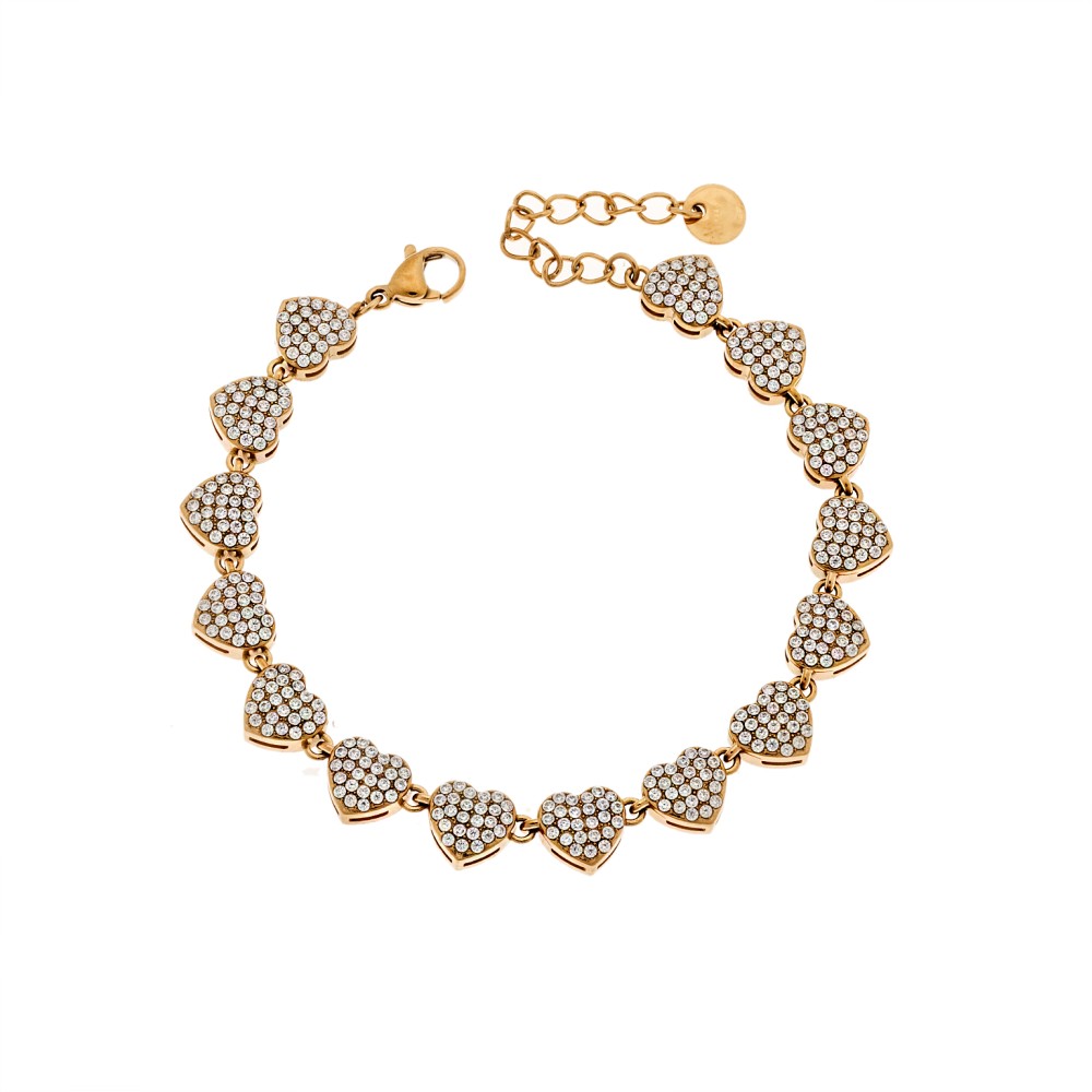 Βραχιόλι Γυναικείο SENZA Stainless Steel Gold Plated, καρδούλες με πέτρες - SSD6006GD