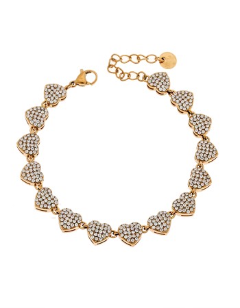 Βραχιόλι Γυναικείο SENZA Stainless Steel Gold Plated, καρδούλες με πέτρες - SSD6006GD