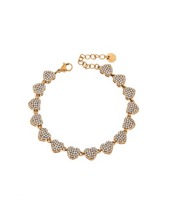 Βραχιόλι Γυναικείο SENZA Stainless Steel Gold Plated, καρδούλες με πέτρες