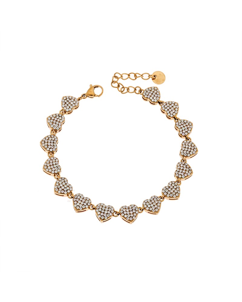 Βραχιόλι Γυναικείο SENZA Stainless Steel Gold Plated, καρδούλες με πέτρες