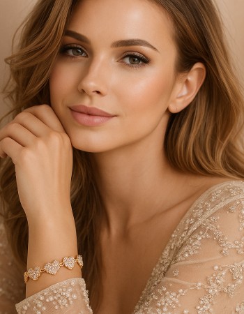 Βραχιόλι Γυναικείο SENZA Stainless Steel Gold Plated, καρδούλες με πέτρες - SSD6006GD