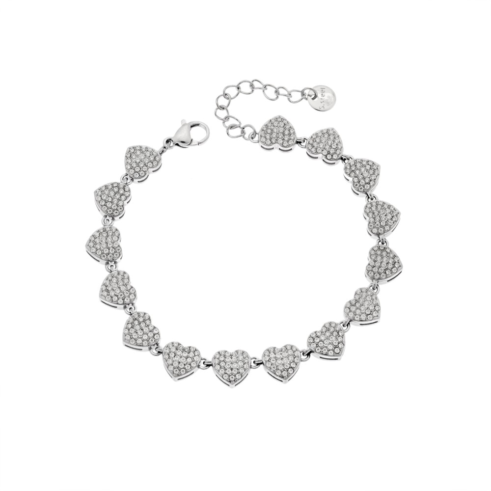 Βραχιόλι Γυναικείο SENZA Stainless Steel, καρδούλες με πέτρες - SSD6006SR