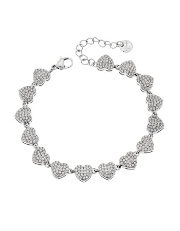 Βραχιόλι Γυναικείο SENZA Stainless Steel, καρδούλες με πέτρες - SSD6006SR