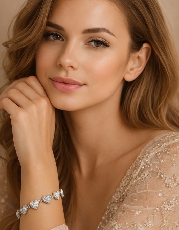 Βραχιόλι Γυναικείο SENZA Stainless Steel, καρδούλες με πέτρες - SSD6006SR