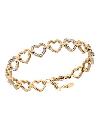 Βραχιόλι Γυναικείο SENZA Stainless Steel Gold Plated, καρδούλες με πέτρες - SSD6007GD