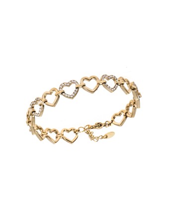 Βραχιόλι Γυναικείο SENZA Stainless Steel Gold Plated, καρδούλες με πέτρες - SSD6007GD