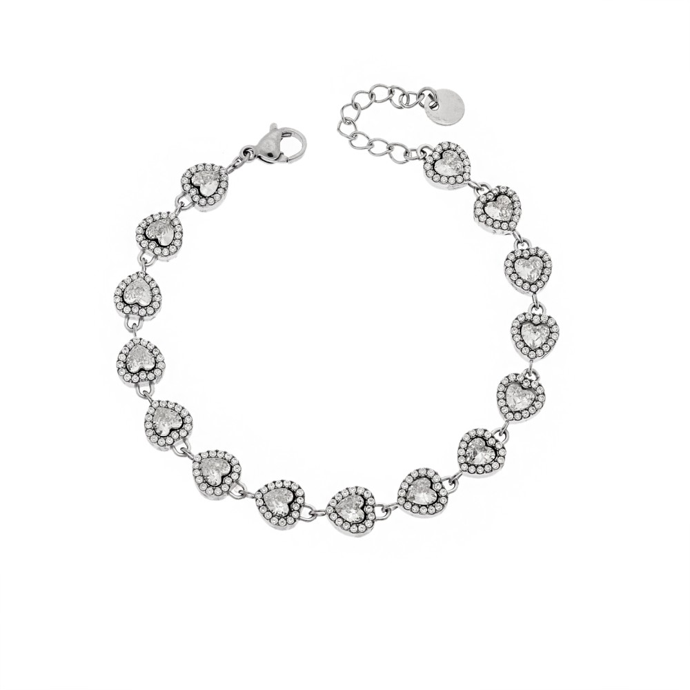 Βραχιόλι Γυναικείο SENZA Stainless Steel , καρδούλες με πέτρες - SSD6008SR