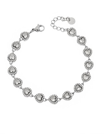 Βραχιόλι Γυναικείο SENZA Stainless Steel , καρδούλες με πέτρες - SSD6008SR