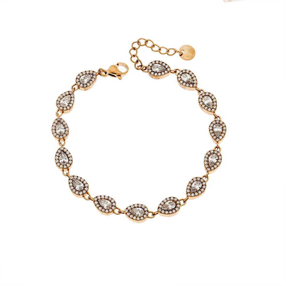 Βραχιόλι Γυναικείο SENZA Stainless Steel Gold Plated, ριβιέρα με πέτρα δάκρυ - SSD6010GD