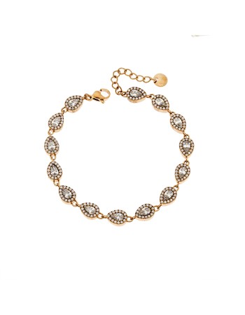 Βραχιόλι Γυναικείο SENZA Stainless Steel Gold Plated, ριβιέρα με πέτρα δάκρυ