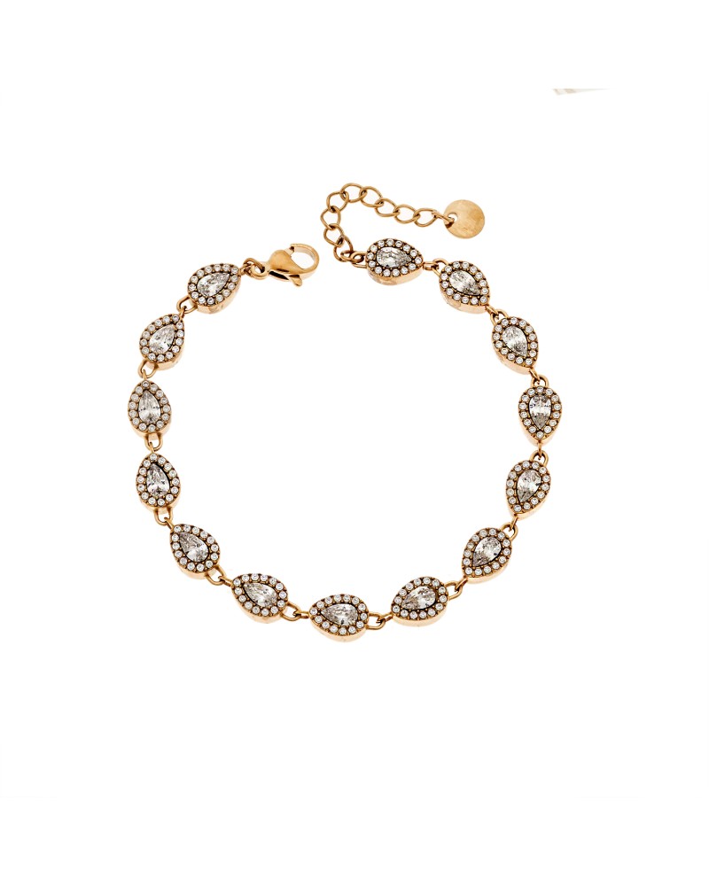 Βραχιόλι Γυναικείο SENZA Stainless Steel Gold Plated, ριβιέρα με πέτρα δάκρυ