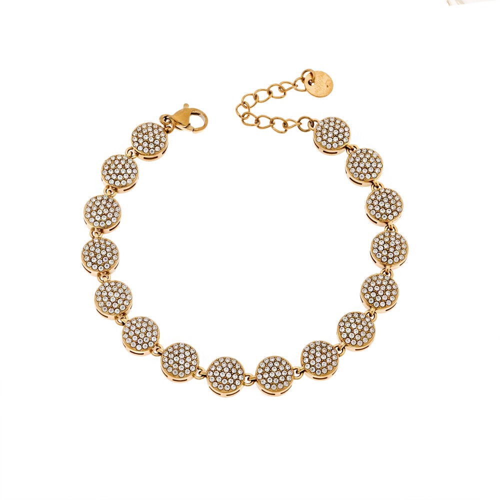 Βραχιόλι Γυναικείο SENZA Stainless Steel Gold Plated, ριβιέρα με στρογγυλα στοιχεία και πέτρες - SSD6011GD