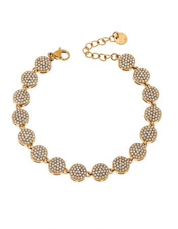 Βραχιόλι Γυναικείο SENZA Stainless Steel Gold Plated, ριβιέρα με στρογγυλα στοιχεία και πέτρες - SSD6011GD