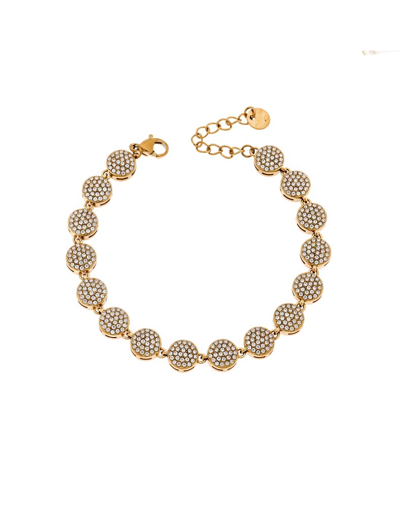 Βραχιόλι Γυναικείο SENZA Stainless Steel Gold Plated, ριβιέρα με στρογγυλα στοιχεία και πέτρες