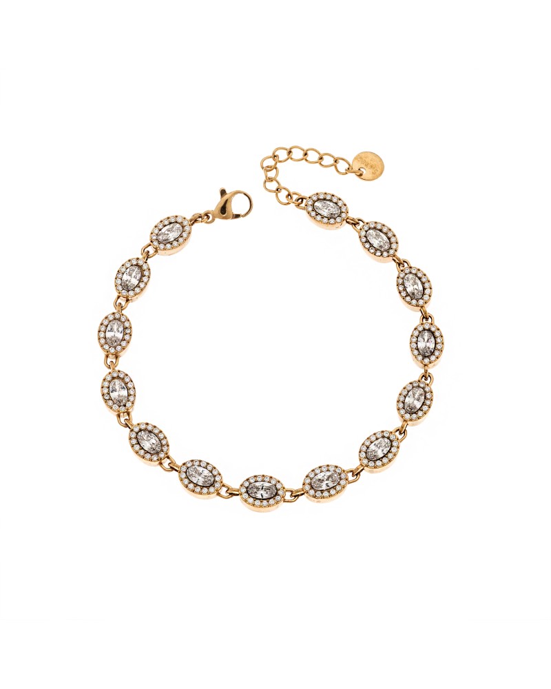 Βραχιόλι Γυναικείο SENZA Stainless Steel Gold Plated, ριβιέρα με οβάλ πέτρες