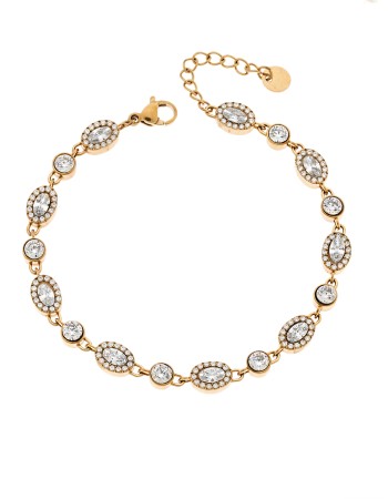 Βραχιόλι Γυναικείο SENZA Stainless Steel Gold Plated , ριβιέρα με οβάλ και στρογγυλές πέτρες - SSD6013GD