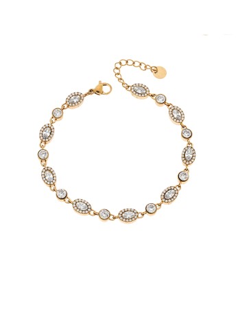 Βραχιόλι Γυναικείο SENZA Stainless Steel Gold Plated , ριβιέρα με οβάλ και στρογγυλές πέτρες - SSD6013GD