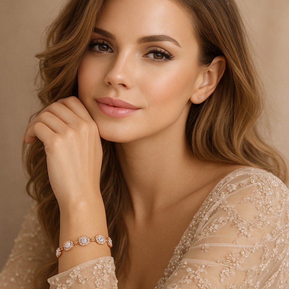 Βραχιόλι Γυναικείο SENZA Stainless Steel Gold Plated , ριβιέρα με οβάλ και στρογγυλές πέτρες - SSD6013GD