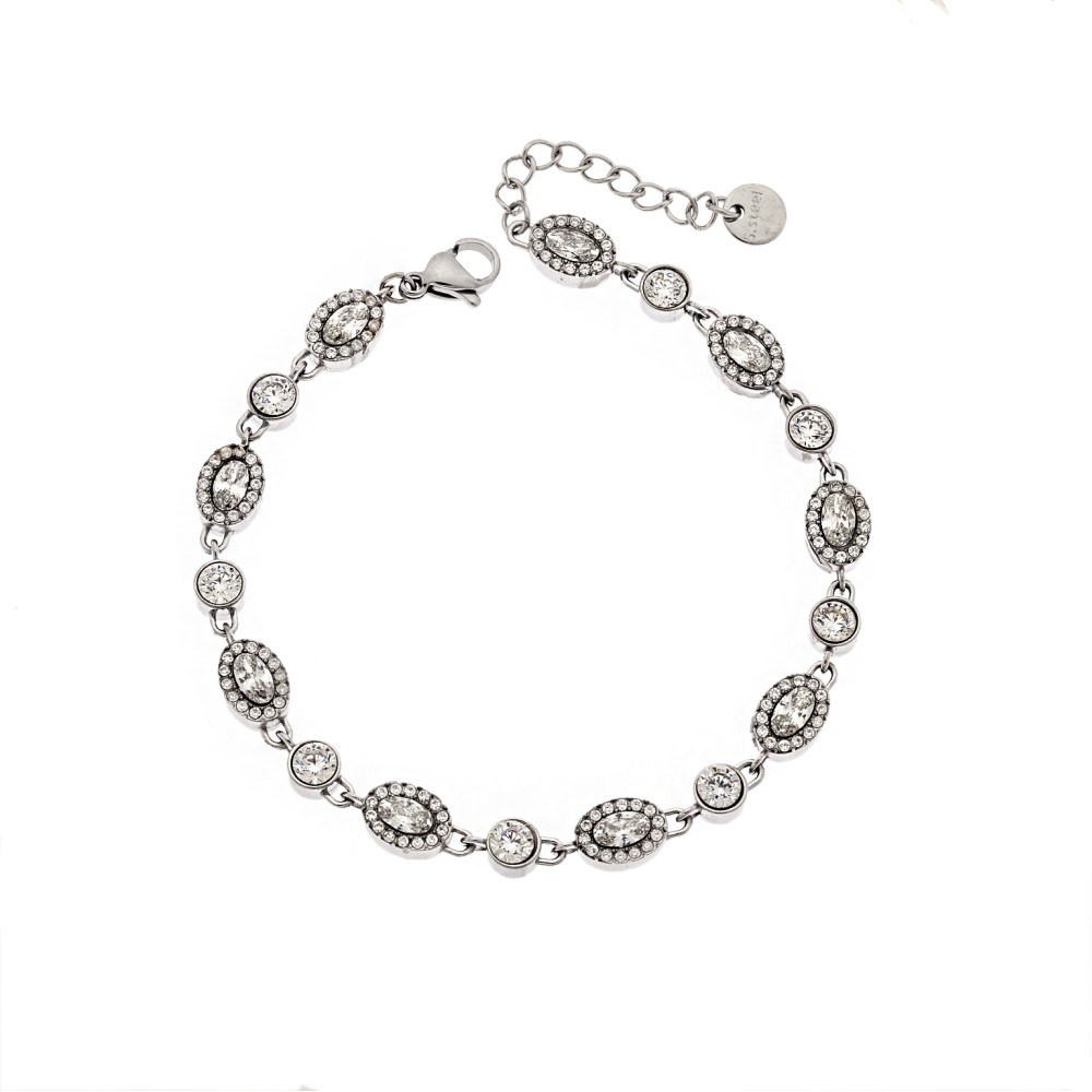 Βραχιόλι Γυναικείο SENZA Stainless Steel , ριβιέρα με οβάλ και στρογγυλές πέτρες - SSD6013SR