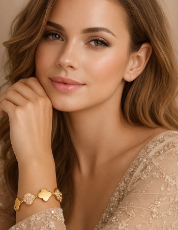 Βραχιόλι Γυναικείο SENZA Stainless Steel Gold Plated , ριβιέρα με λουλουδάκια και πέτρες - SSD6014GD