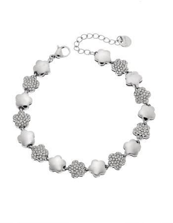 Βραχιόλι Γυναικείο SENZA Stainless Steel Gold Plated , ριβιέρα με λουλουδάκια και πέτρες - SSD6014SR