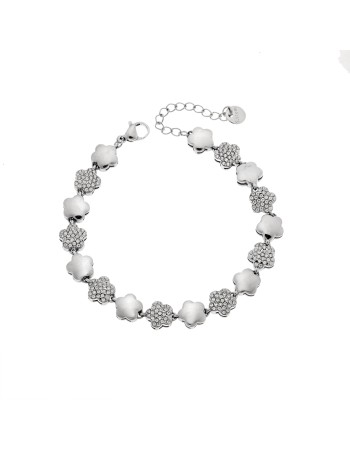 Βραχιόλι Γυναικείο SENZA Stainless Steel Gold Plated , ριβιέρα με λουλουδάκια και πέτρες - SSD6014SR