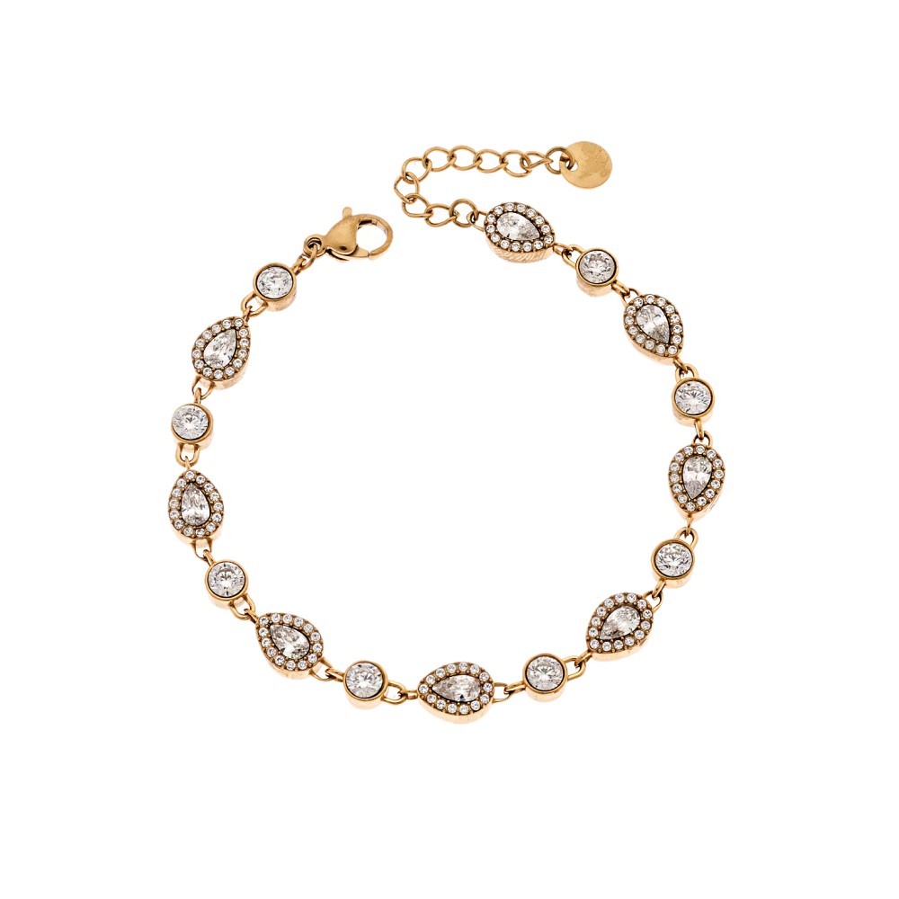 Βραχιόλι Γυναικείο SENZA Stainless Steel Gold Plated , ριβιέρα με οβάλ πέτρες - SSD6015GD