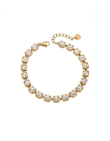 Βραχιόλι Γυναικείο SENZA Stainless Steel Gold Plated , ριβιέρα με τετράγωνες πέτρες - SSD6016GD