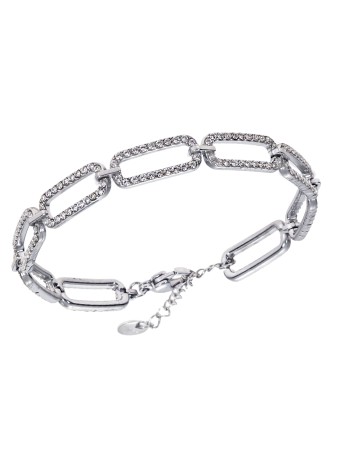 Βραχιόλι Γυναικείο SENZA Stainless Steel , με ορθογώνια στοιχεία και πέτρες - SSD6018SR
