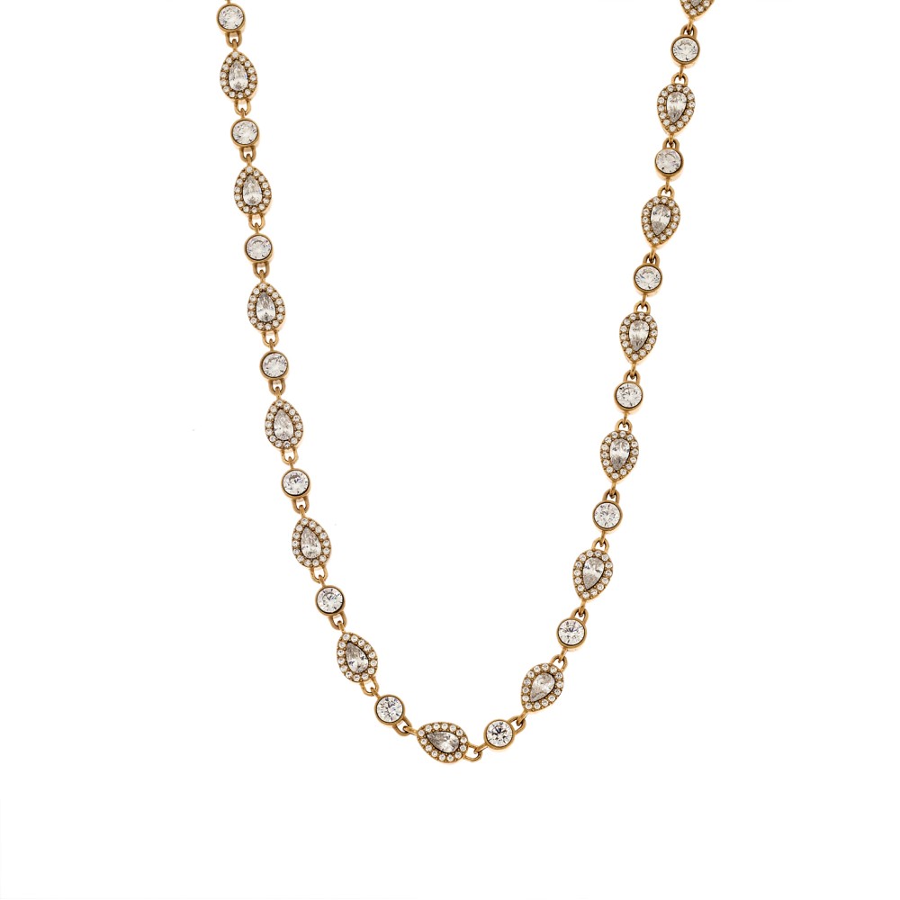 Κολίε Γυναικείο SENZA Stainless Steel Gold Plated, ριβιέρα με οβάλ πέτρες - SSD6019GD