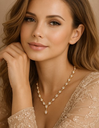 Κολίε Γυναικείο SENZA Stainless Steel Gold Plated, ριβιέρα με οβάλ πέτρες - SSD6019GD