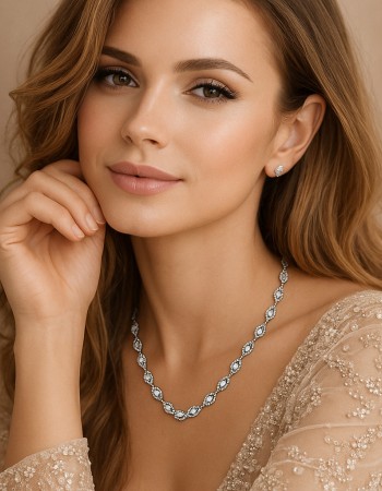 Κολίε Γυναικείο SENZA Stainless Steel , ριβιέρα με οβάλ πέτρες - SSD6019SR