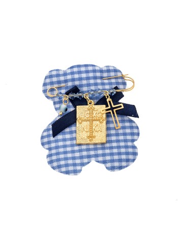 Παραμάνα SENZA κίτρινο επιχρυσωμένο ασήμι 925, τετράγωνο κωνσταντινάτο, σταυρός, ματάκι και πέτρες - SSE0002BL