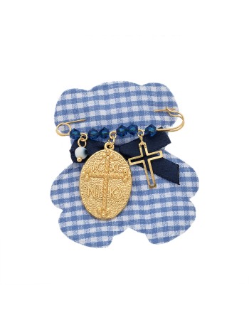 Παραμάνα SENZA κίτρινο επιχρυσωμένο ασήμι 925, οβάλ κωνσταντινάτο, σταυρός, ματάκι και πέτρες - SSE0003BL