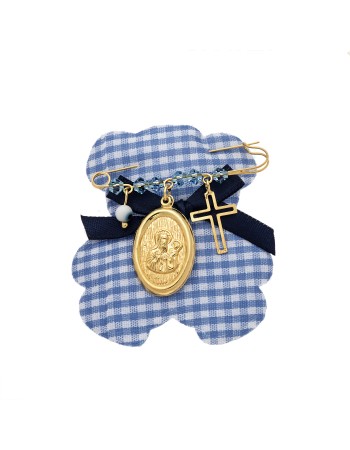 Παραμάνα SENZA κίτρινο επιχρυσωμένο ασήμι 925, οβάλ Παναγίτσα, σταυρός, ματάκι και πέτρες - SSE0004BL