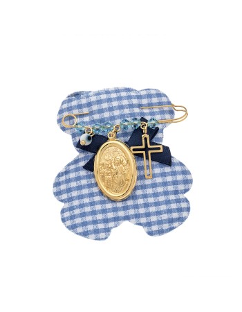 Παραμάνα SENZA κίτρινο επιχρυσωμένο ασήμι 925, οβάλ Κωνσταντινάτο, σταυρός, ματάκι και πέτρες - SSE0008BL