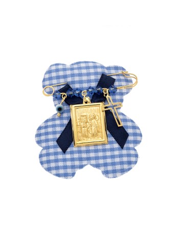 Παραμάνα SENZA κίτρινο επιχρυσωμένο ασήμι 925, τετράγωνο Κωνσταντινάτο, σταυρός, ματάκι και πέτρες - SSE0009BL