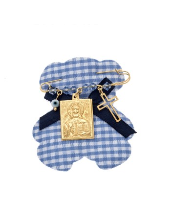 Παραμάνα SENZA κίτρινο επιχρυσωμένο ασήμι 925, Χριστός, σταυρός, ματάκι και πέτρες - SSE0013BL