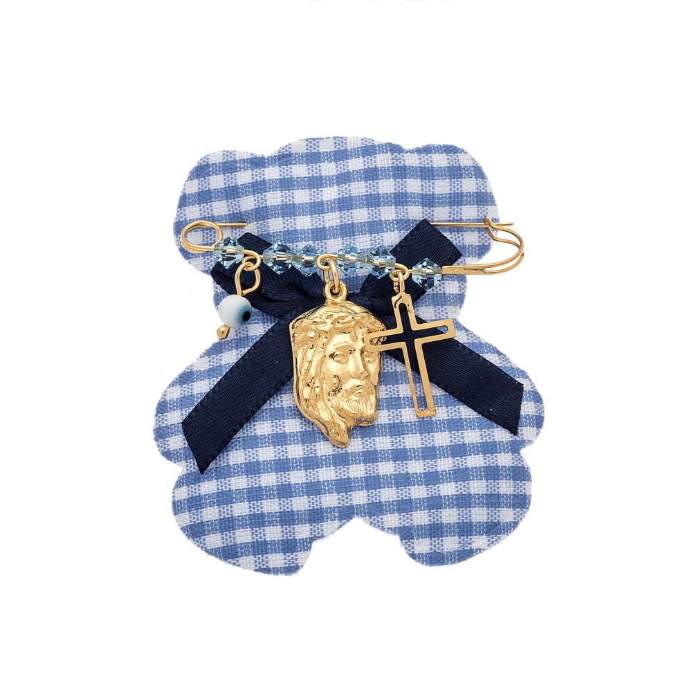 Παραμάνα SENZA κίτρινο επιχρυσωμένο ασήμι 925, Χριστός, σταυρός, ματάκι και πέτρες - SSE0014-2BL