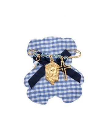 Παραμάνα SENZA κίτρινο επιχρυσωμένο ασήμι 925, Χριστός, σταυρός, ματάκι και πέτρες - SSE0014-2BL