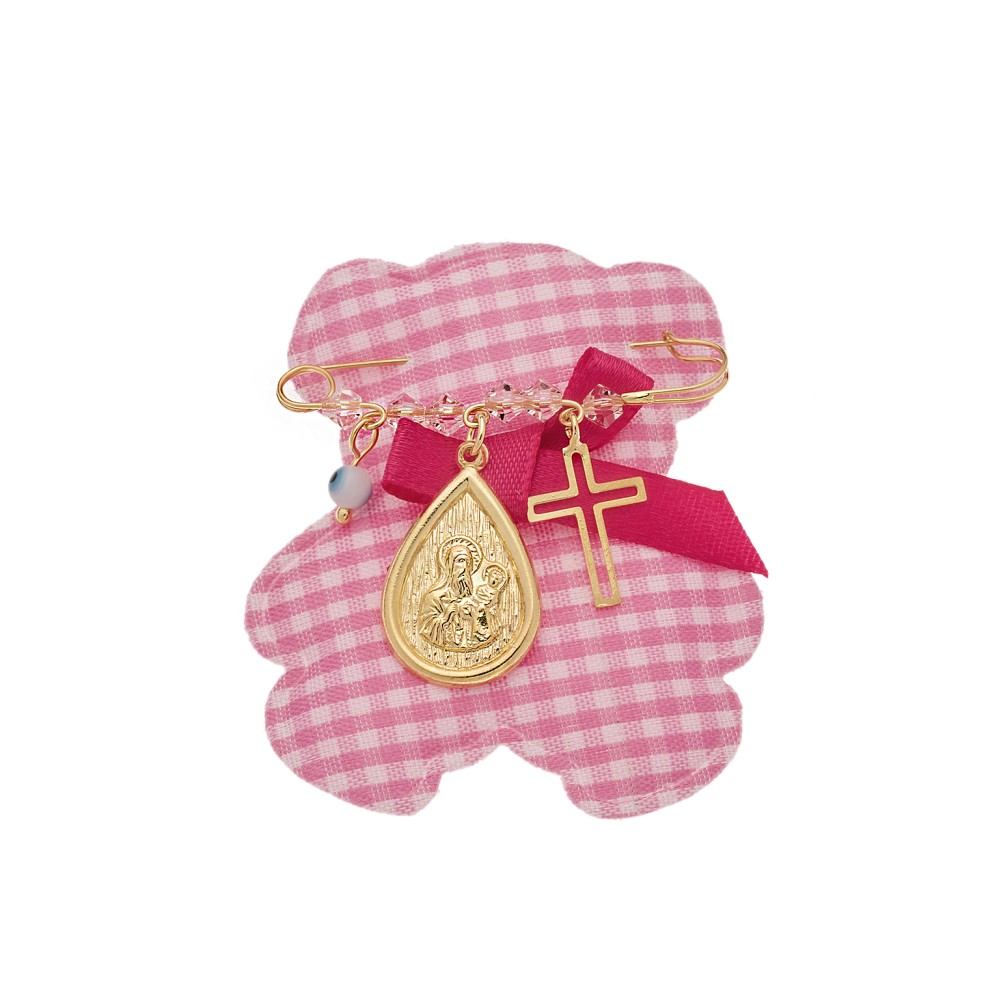 Παραμάνα SENZA κίτρινο επιχρυσωμένο ασήμι 925, σχήμα δάκρυ Παναγίτσα, σταυρός, ματάκι και πέτρες - SSE0021PK