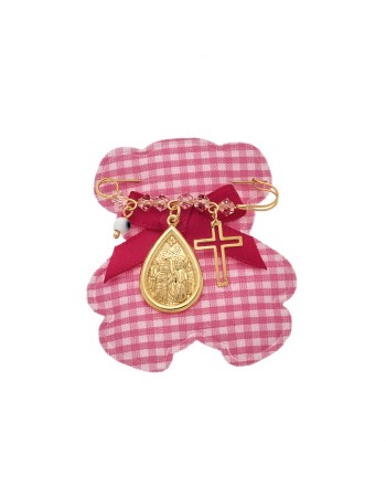 Παραμάνα SENZA κίτρινο επιχρυσωμένο ασήμι 925, σχήμα δάκρυ Κωνσταντινάτο, σταυρός, ματάκι και πέτρες - SSE0022PK