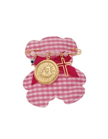 Παραμάνα SENZA κίτρινο επιχρυσωμένο ασήμι 925, στρογγυλή Παναγίτσα, σταυρός, ματάκι και πέτρες - SSE0024PK