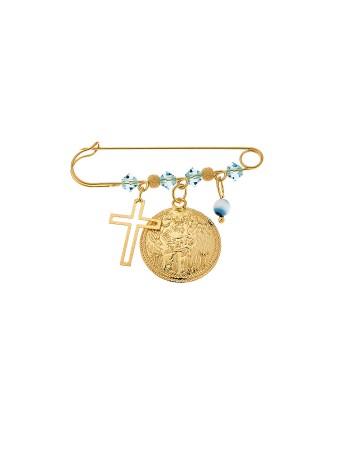 Παραμάνα SENZA κίτρινο επιχρυσωμένο ασήμι 925, στρογγυλό Κωνσταντινάτο, σταυρός, ματάκι και πέτρες - SSE0026-1BL