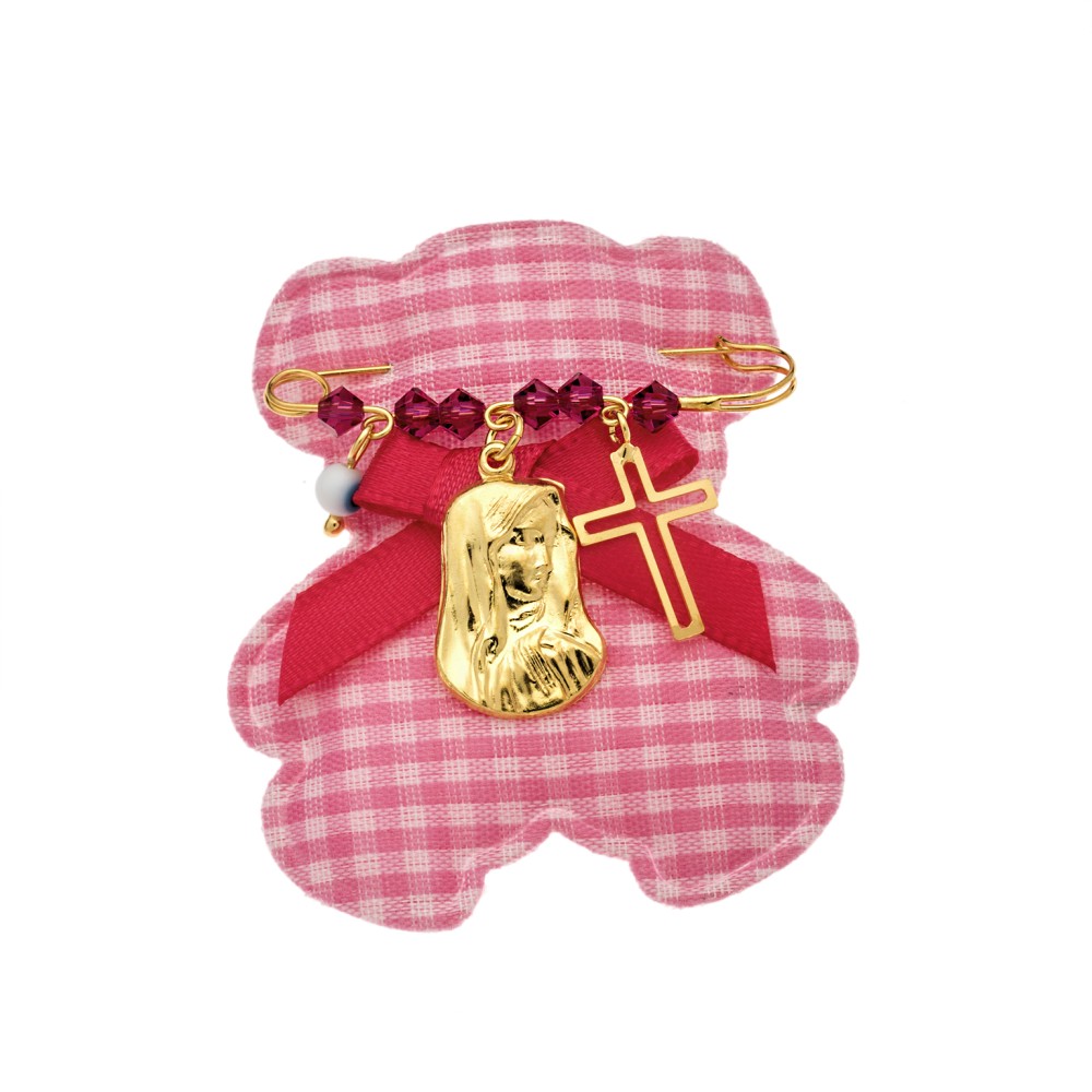 Παραμάνα SENZA κίτρινο επιχρυσωμένο ασήμι 925, Παναγίτσα, σταυρός, ματάκι και πέτρες - SSE0031-2PK